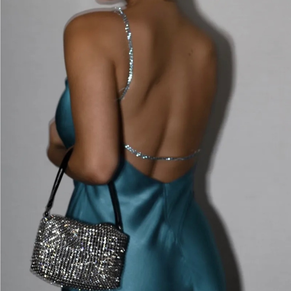 Meshki Australia Sofie Mini Rhinestone Strap Dress - Cyan Blue Small - NWT